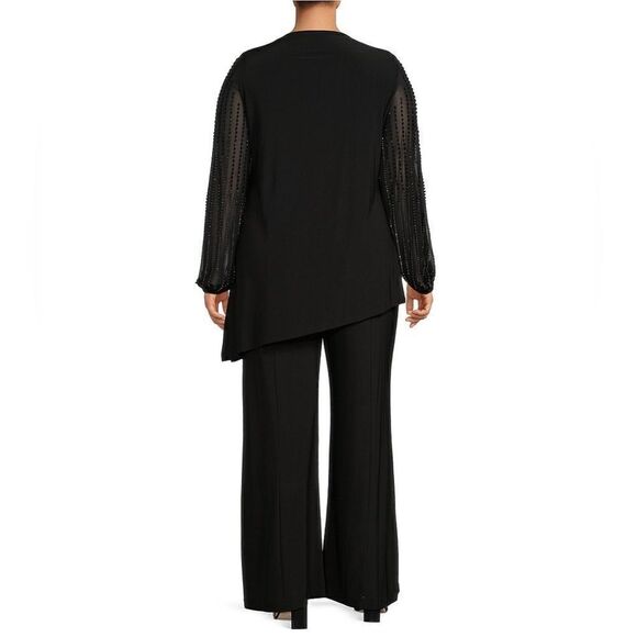 Marina Plus Size Beaded Long Sleeve Crew Neck 2-Piece Pant Set Size 20W Black - Picture 3 of 13
